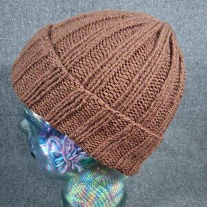 Basic Hand Knit Hat - Brown Color - Unisex Adult - Winter Cap